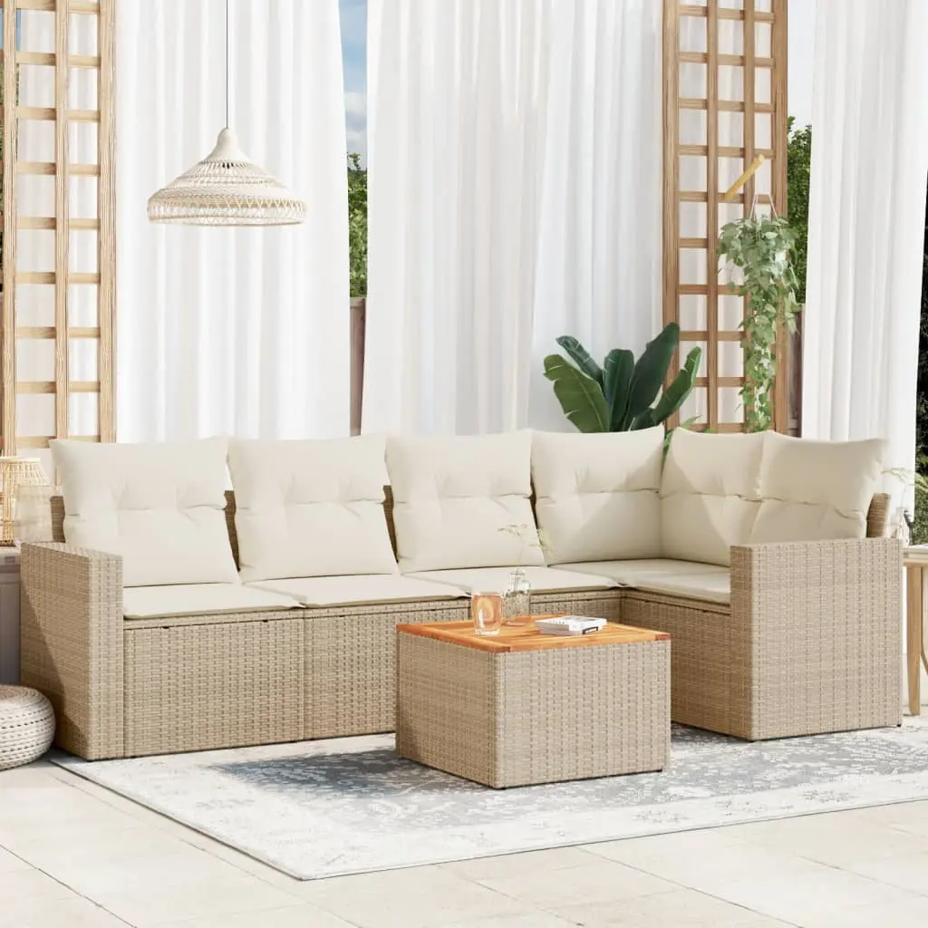 Set Divano da Giardino 6 pz con Cuscini Beige in Polyrattan