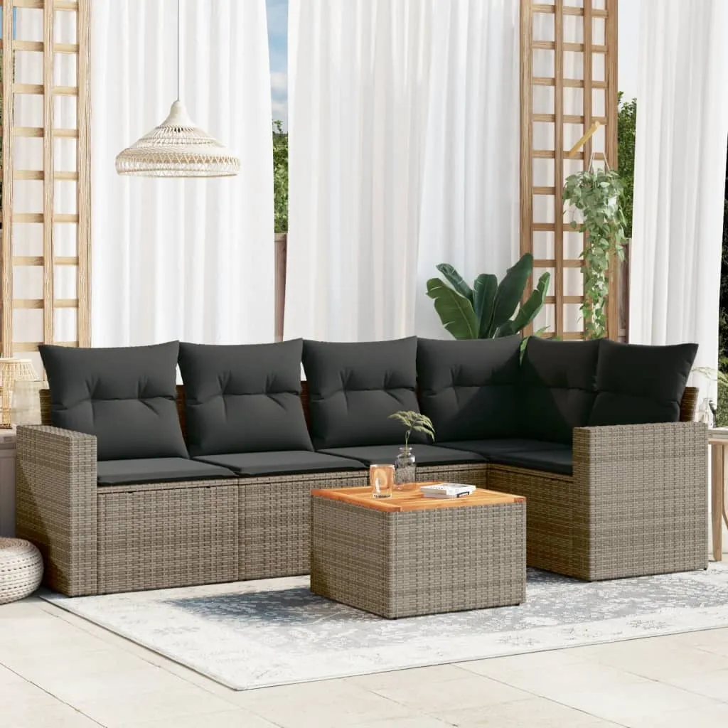 vidaXL Set Divano da Giardino 6 pz con Cuscini Grigio in Polyrattan