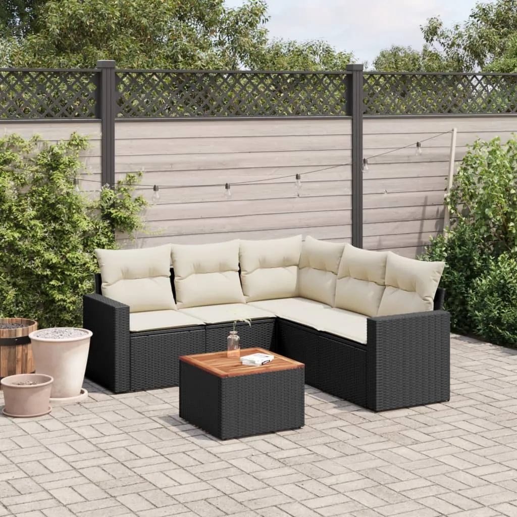 vidaXL Set Divano da Giardino 6 pz con Cuscini Nero in Polyrattan