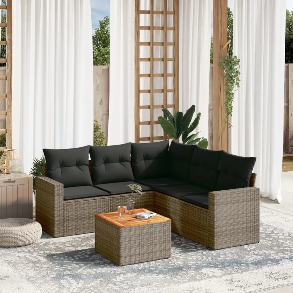 vidaXL Set Divano da Giardino 6 pz con Cuscini Grigio in Polyrattan