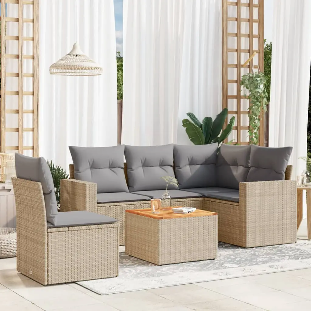 Set Divano da Giardino 6 pz con Cuscini Beige in Polyrattan