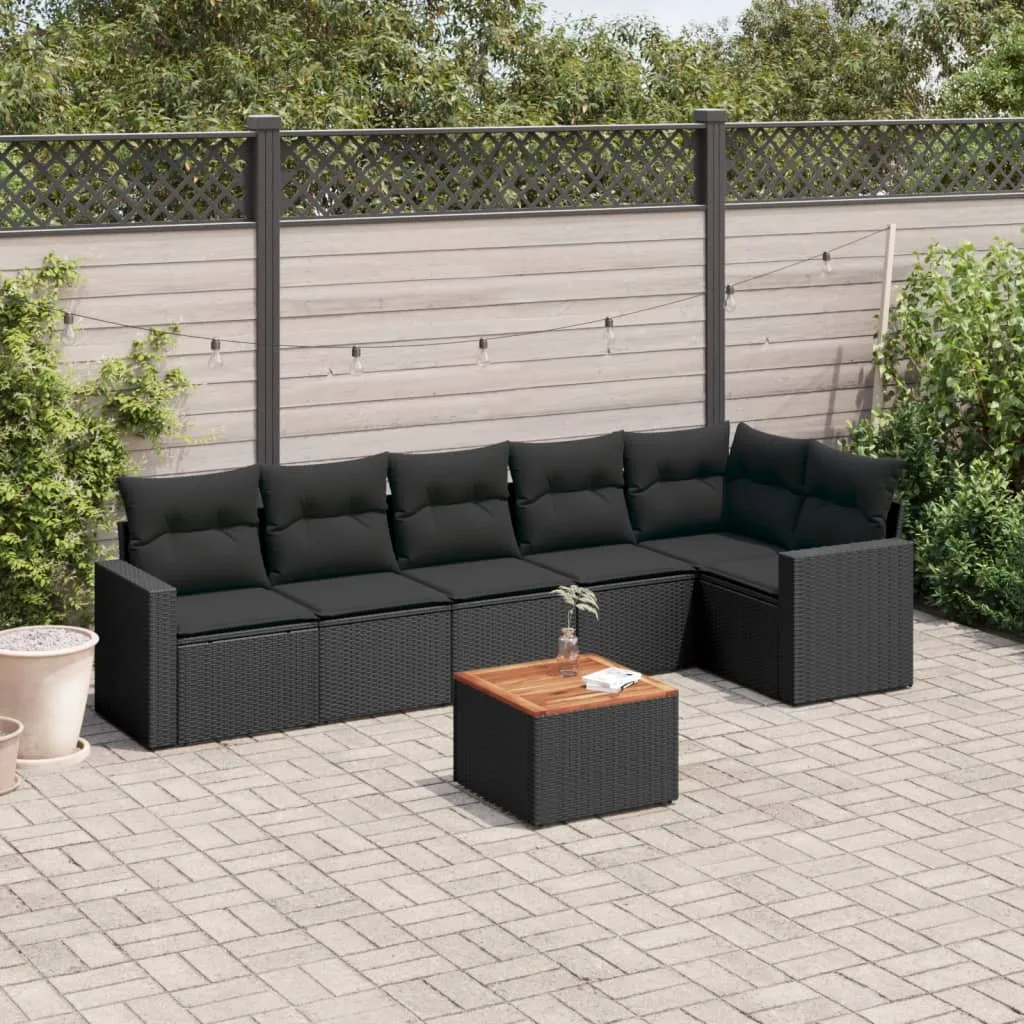 vidaXL Set Divani da Giardino con Cuscini 7pz Nero Polyrattan