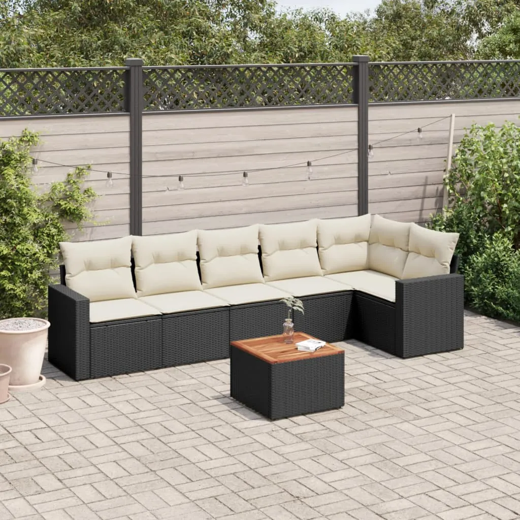 vidaXL Set Divani da Giardino con Cuscini 7pz Nero Polyrattan