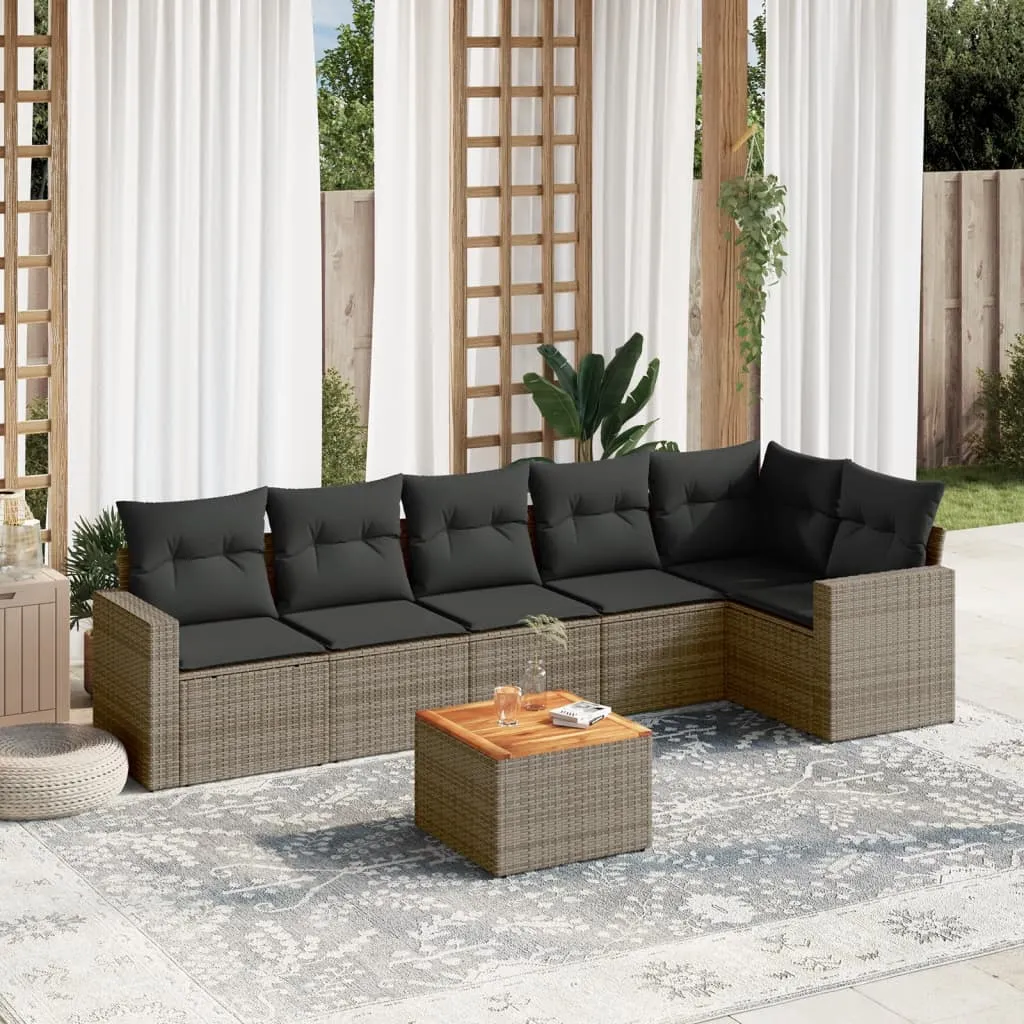 vidaXL Set Divani da Giardino 7 pz con Cuscini Grigio in Polyrattan