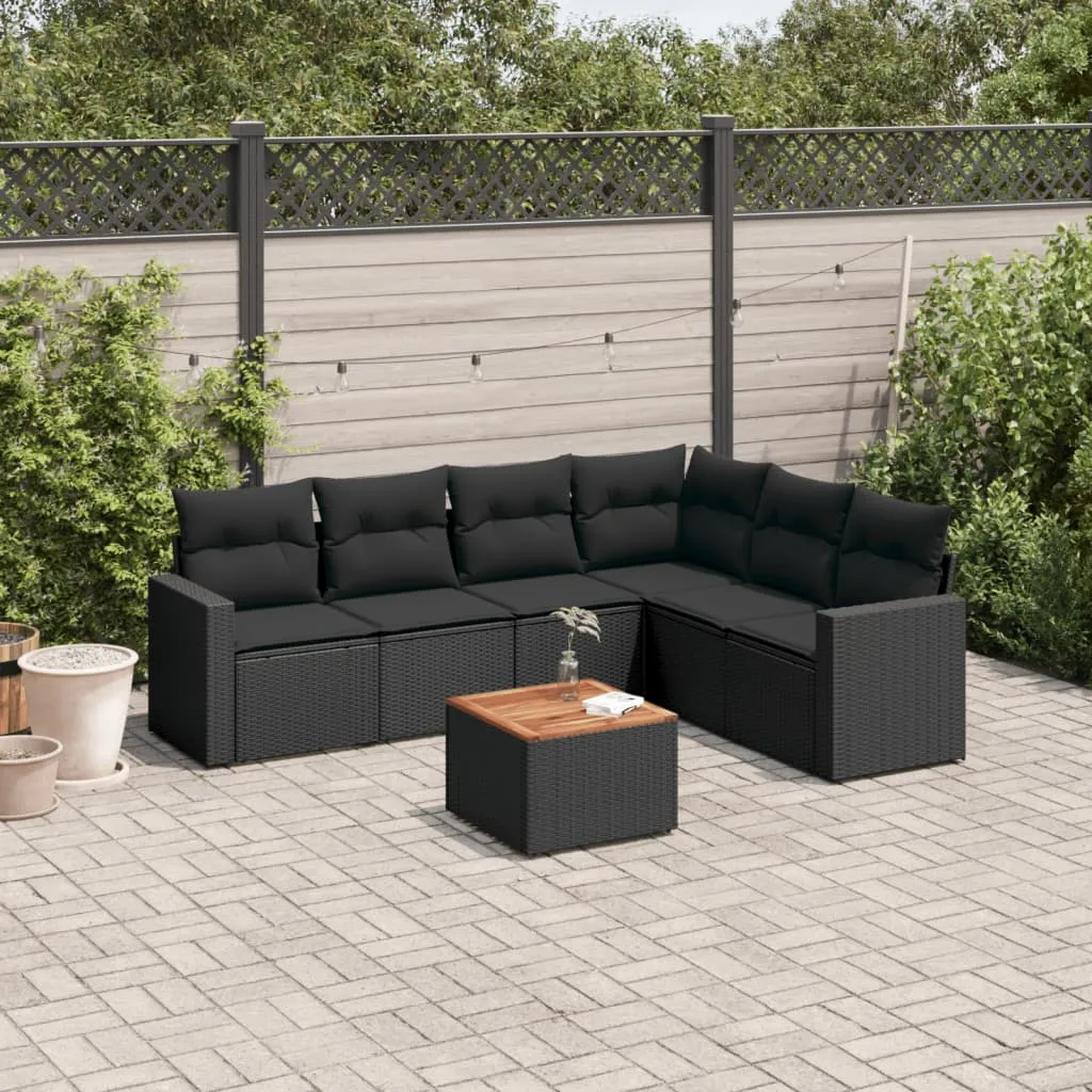 vidaXL Set Divani da Giardino con Cuscini 7pz Nero Polyrattan