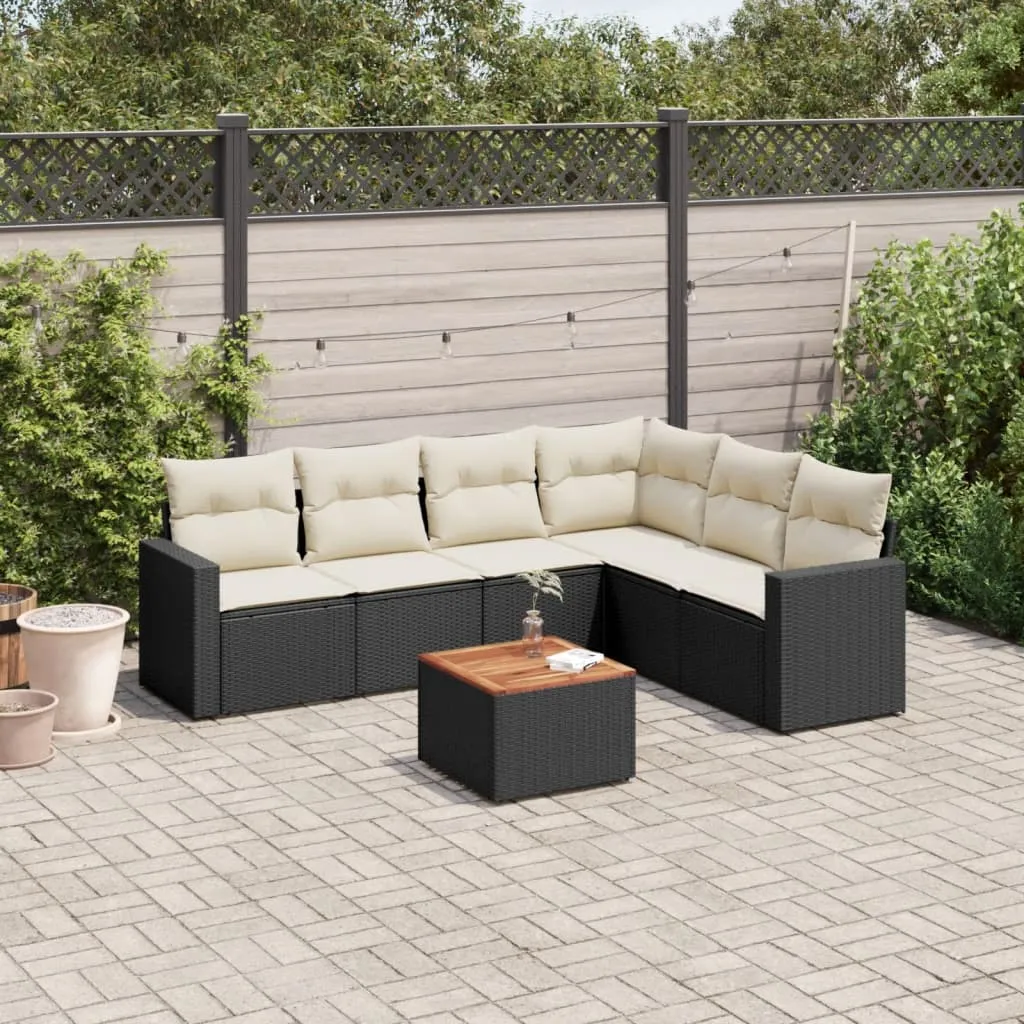 vidaXL Set Divani da Giardino con Cuscini 7pz Nero Polyrattan