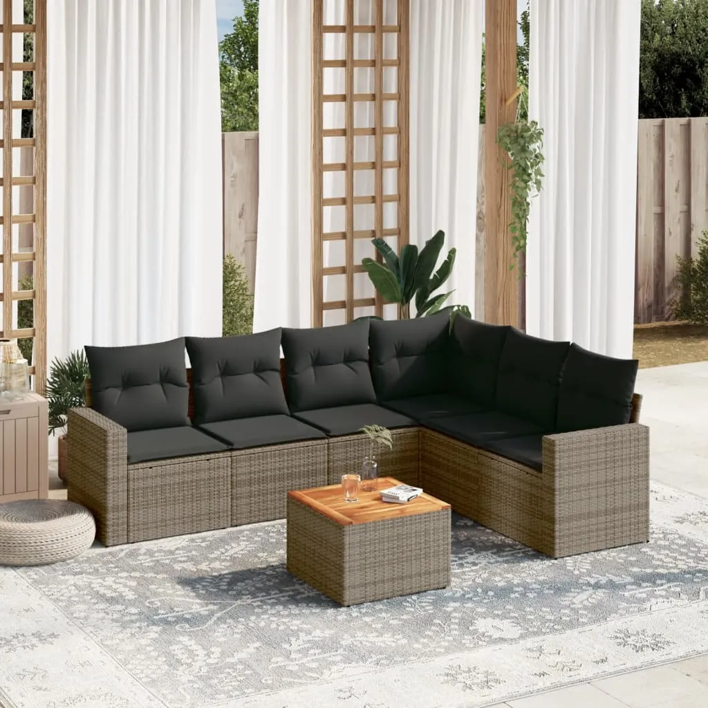 vidaXL Set Divani da Giardino 7 pz con Cuscini Grigio in Polyrattan