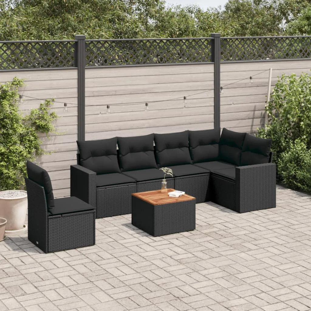 vidaXL Set Divani da Giardino con Cuscini 7pz Nero Polyrattan