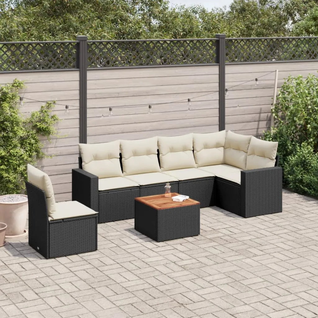 vidaXL Set Divani da Giardino con Cuscini 7pz Nero Polyrattan