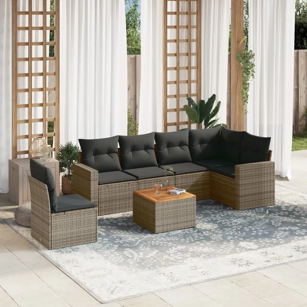 vidaXL Set Divani da Giardino 7 pz con Cuscini Grigio in Polyrattan