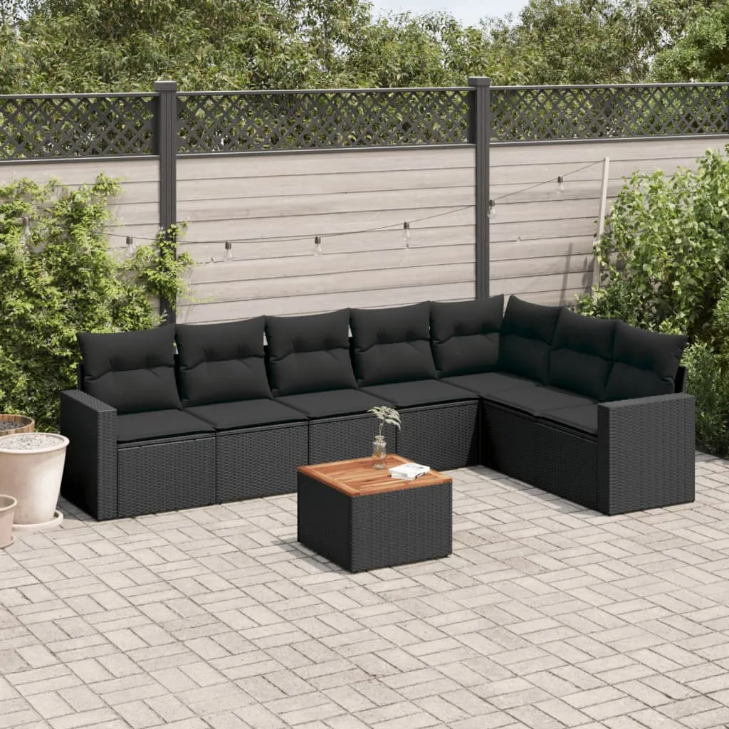 vidaXL Set Divani da Giardino con Cuscini 8 pz Nero in Polyrattan