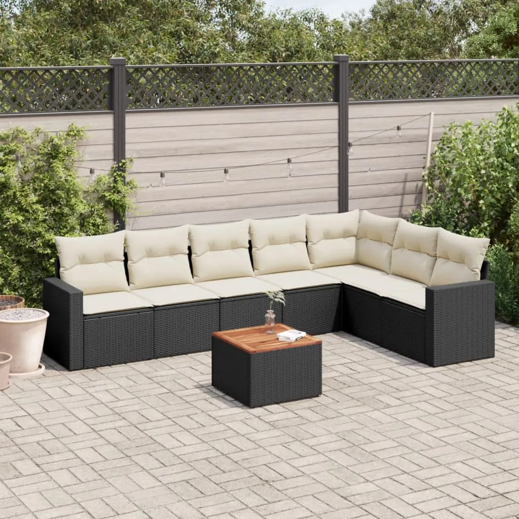 vidaXL Set Divani da Giardino con Cuscini 8 pz Nero in Polyrattan