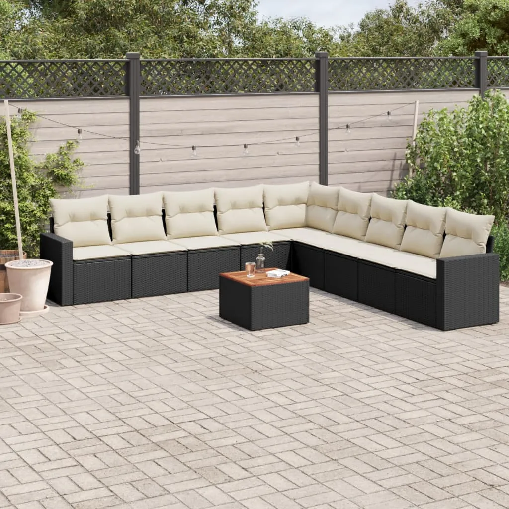 vidaXL Set Divani da Giardino 10pz con Cuscini in Polyrattan Nero