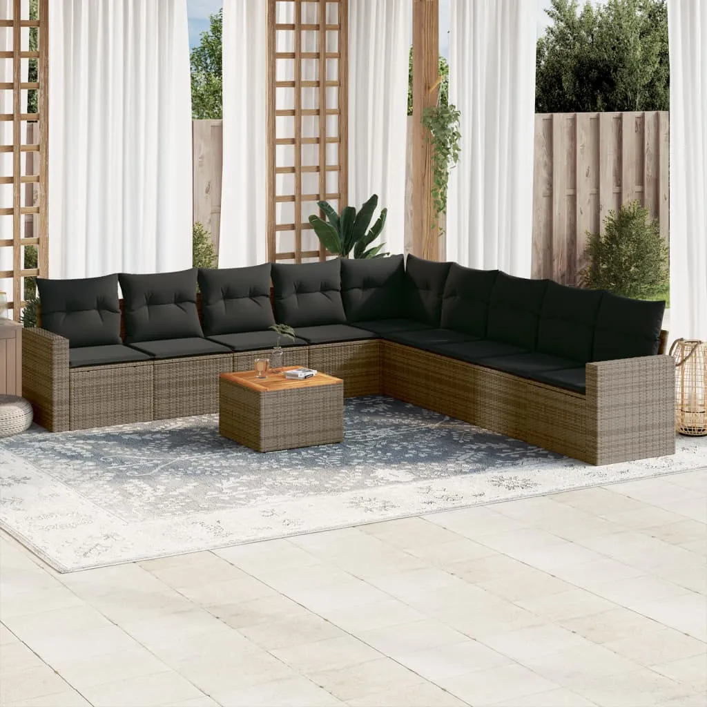 vidaXL Set Divano da Giardino 10 pz con Cuscini Grigio in Polyrattan