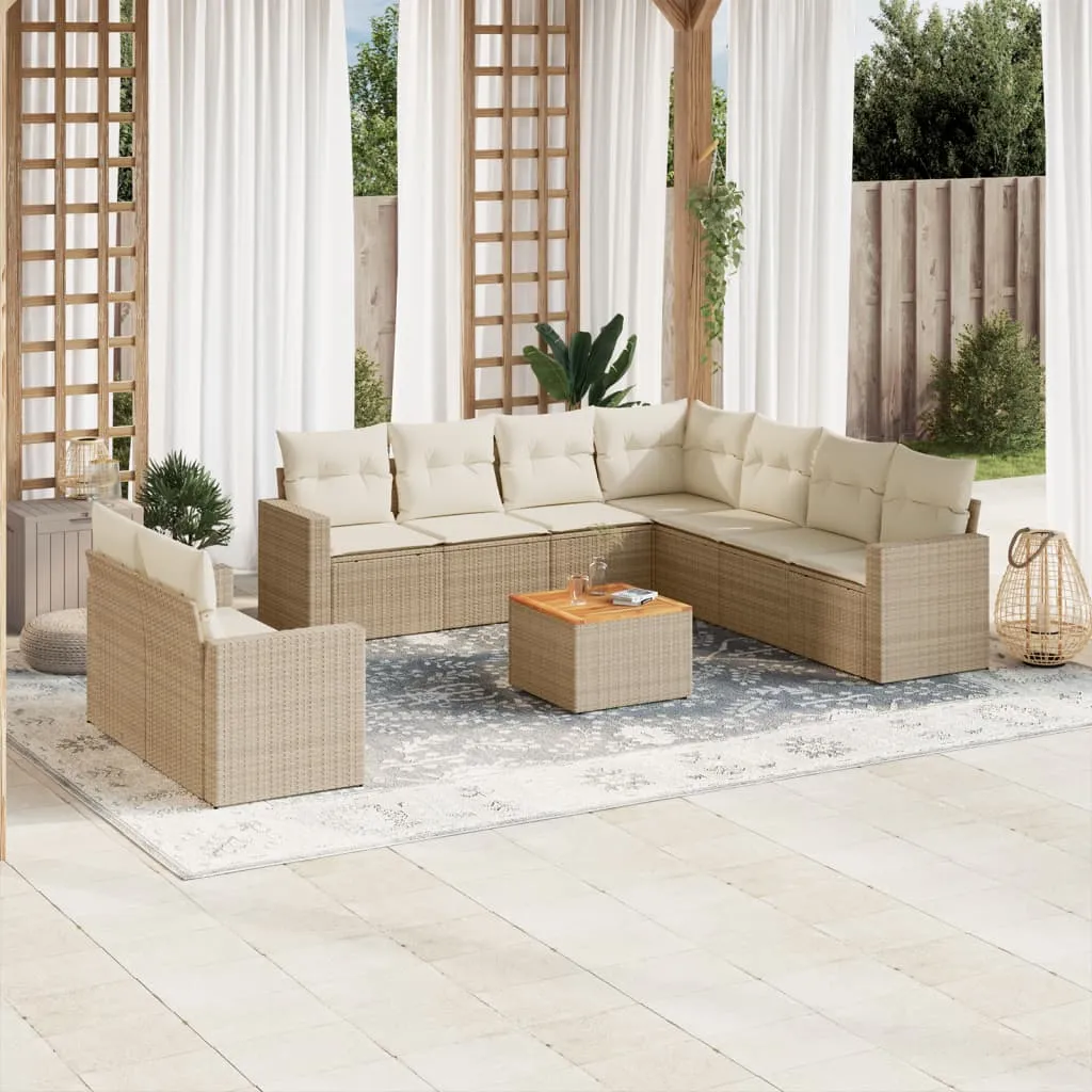 vidaXL Set Divano da Giardino 10 pz con Cuscini Beige in Polyrattan