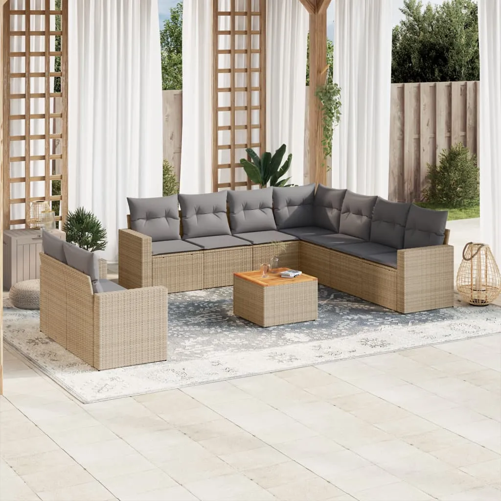 vidaXL Set Divano da Giardino 10 pz con Cuscini Beige in Polyrattan