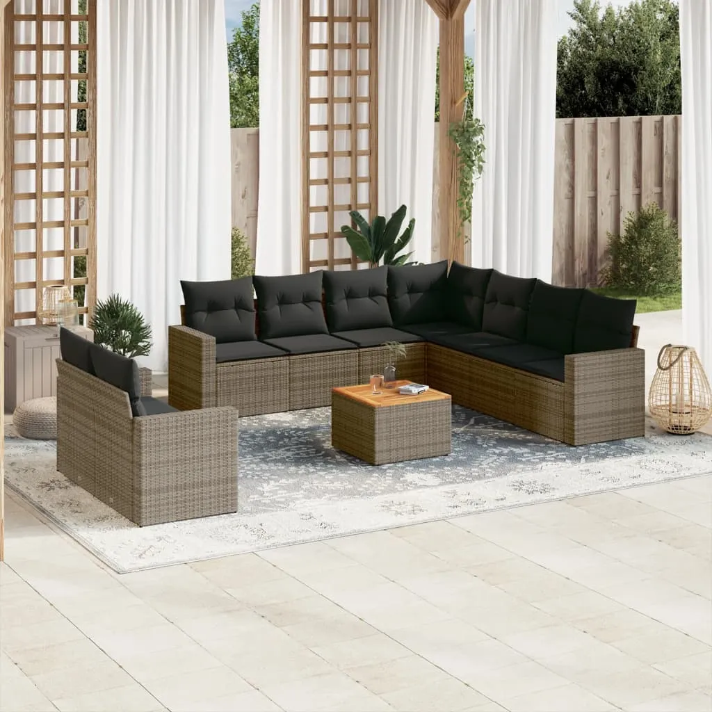 vidaXL Set Divano da Giardino 10 pz con Cuscini Grigio in Polyrattan