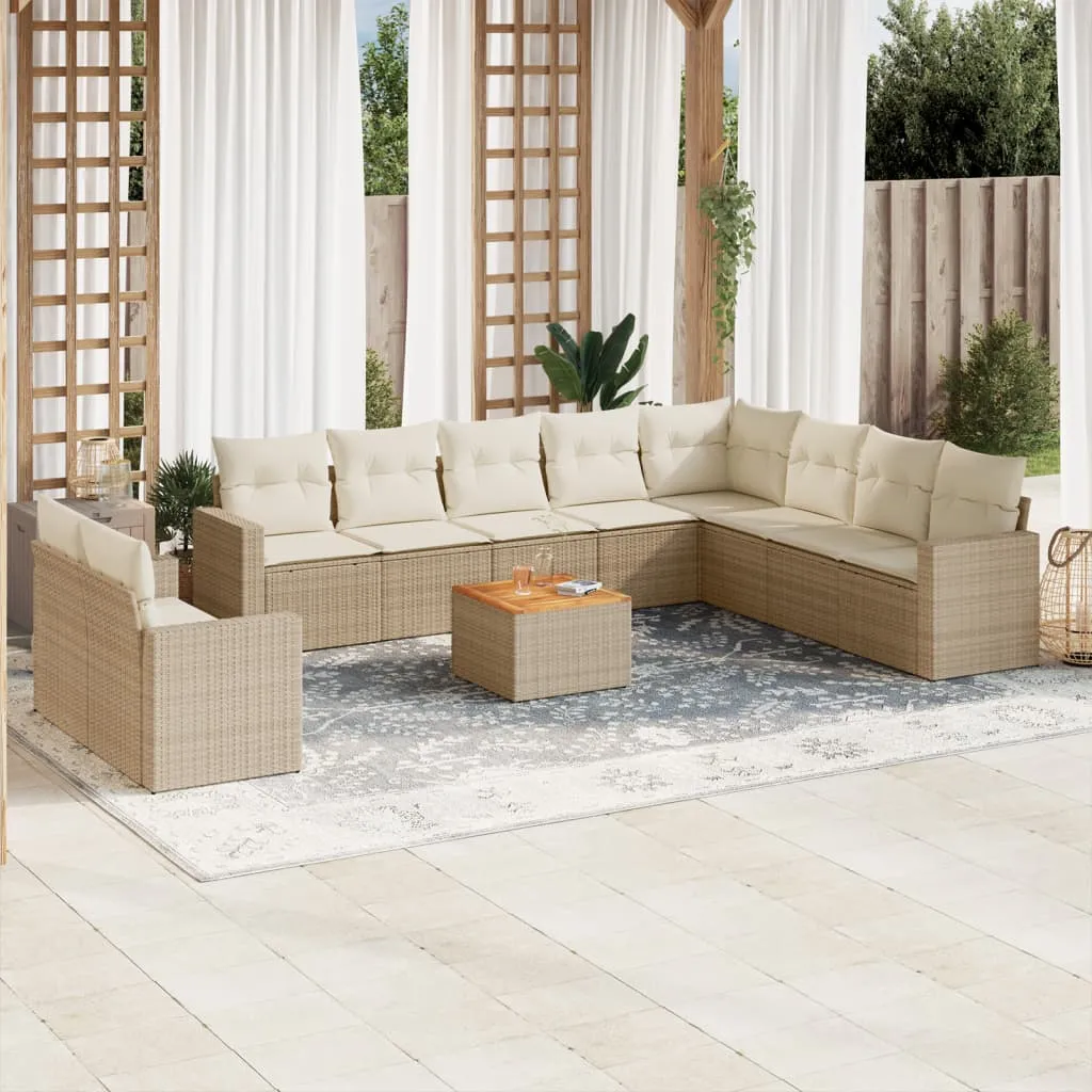 vidaXL Set Divani da Giardino 11 pz con Cuscini Beige in Polyrattan