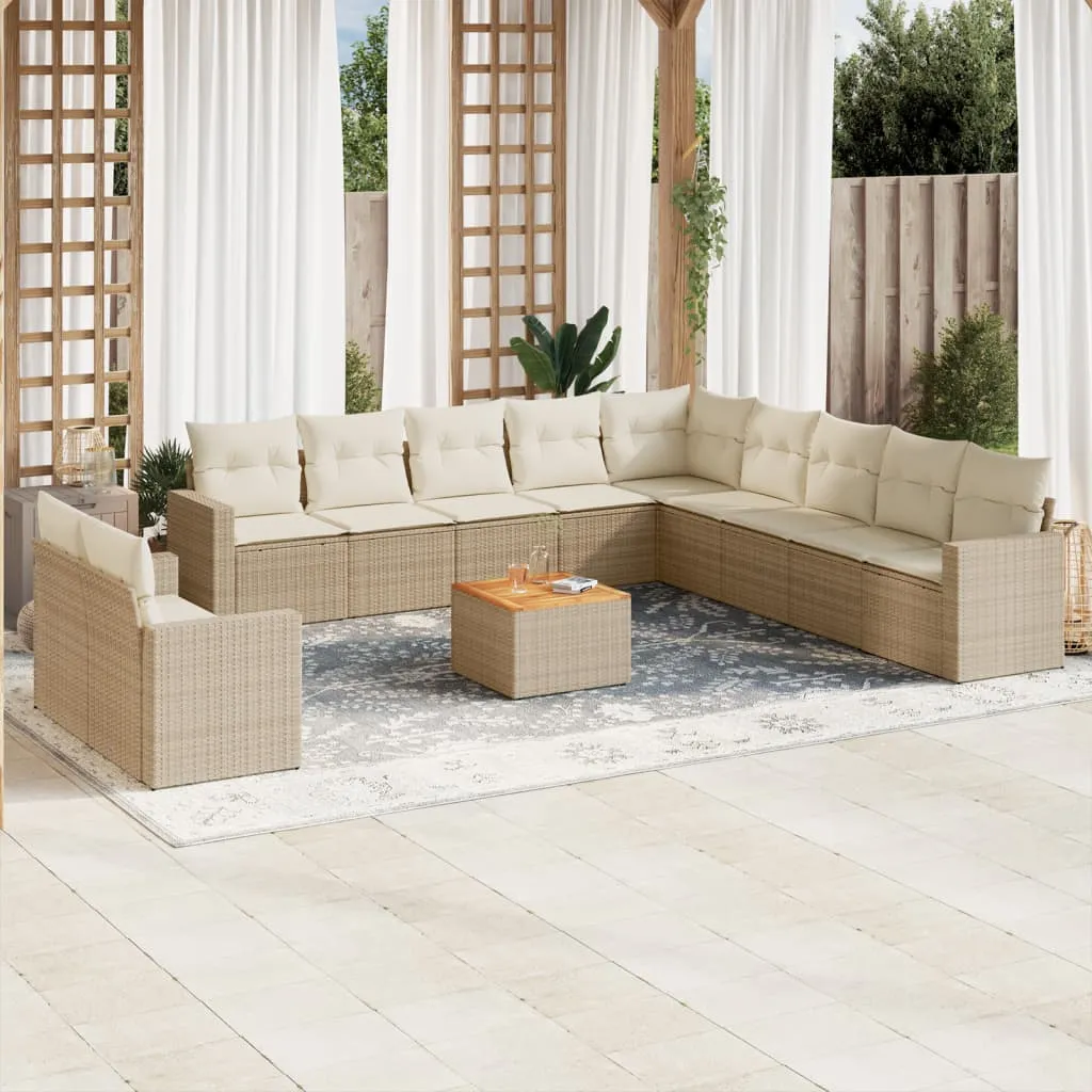 vidaXL Set Divani da Giardino 12 pz con Cuscini Beige in Polyrattan