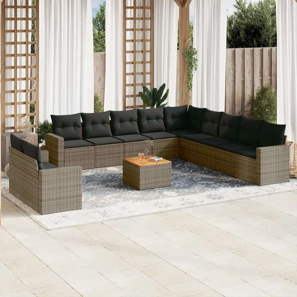 Set Divani da Giardino 12 pz con Cuscini Grigio in Polyrattan