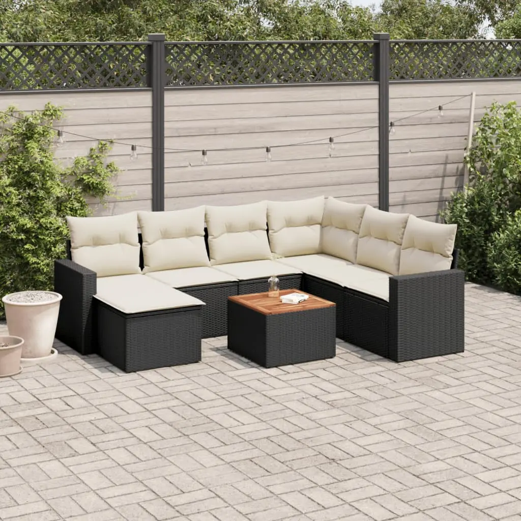 Set Divani da Giardino con Cuscini 8 pz Nero in Polyrattan