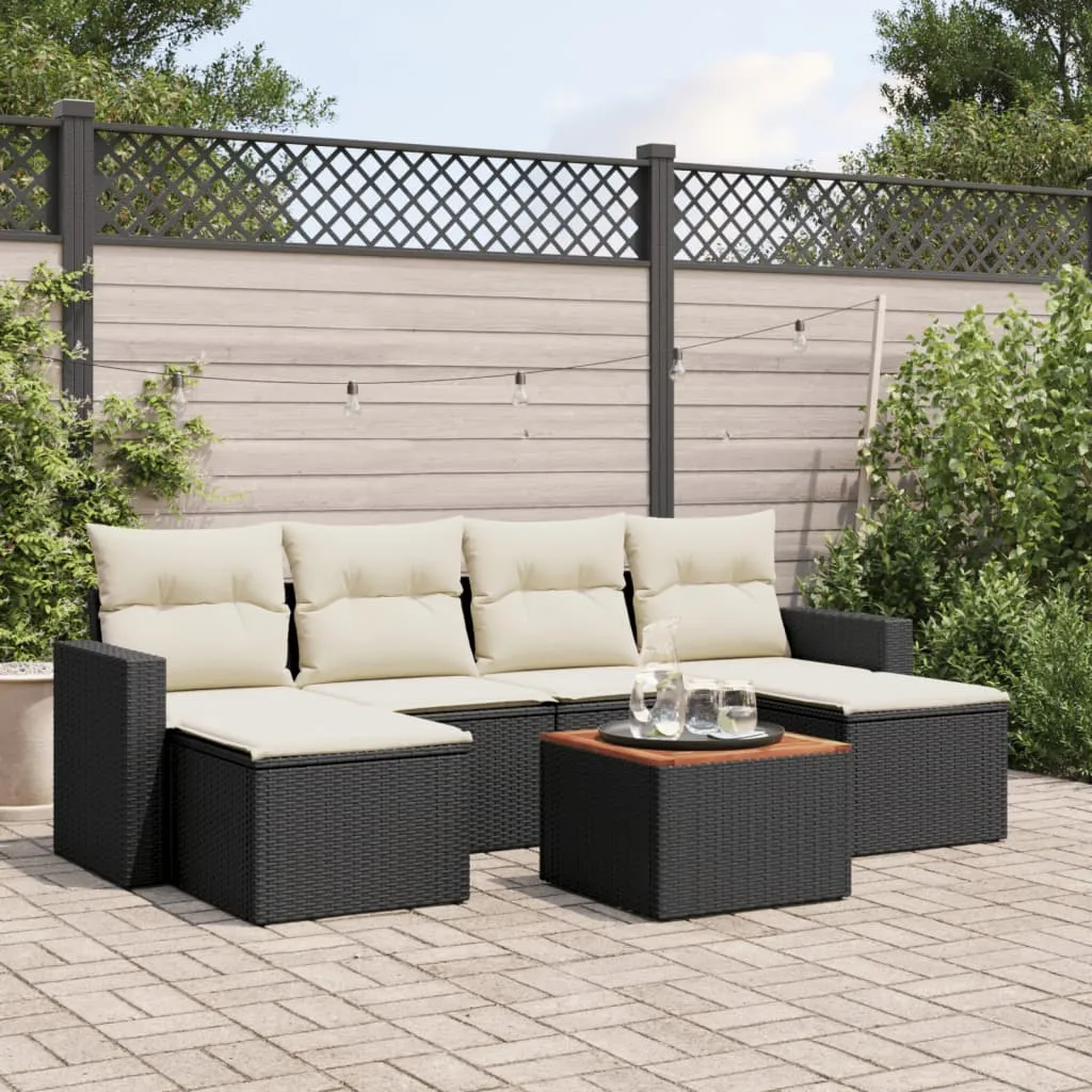 vidaXL Set Divani da Giardino con Cuscini 7pz Nero Polyrattan