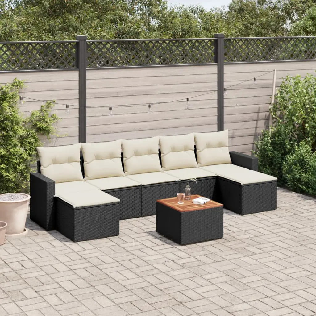 Set Divani da Giardino con Cuscini 8 pz Nero in Polyrattan