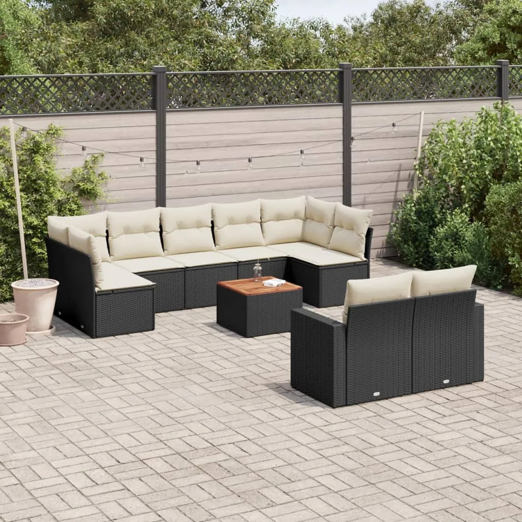 vidaXL Set Divani da Giardino 10pz con Cuscini in Polyrattan Nero