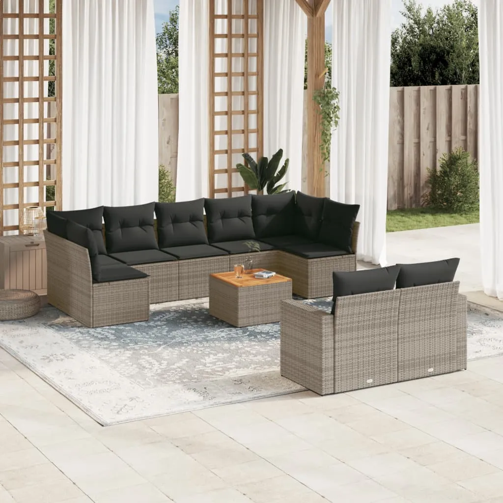 vidaXL Set Divano da Giardino 10 pz con Cuscini Grigio in Polyrattan