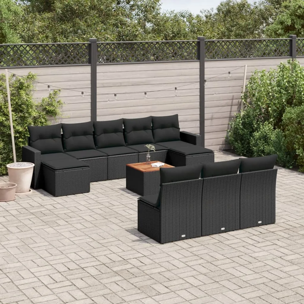 vidaXL Set Divani da Giardino 11 pz con Cuscini in Polyrattan Nero