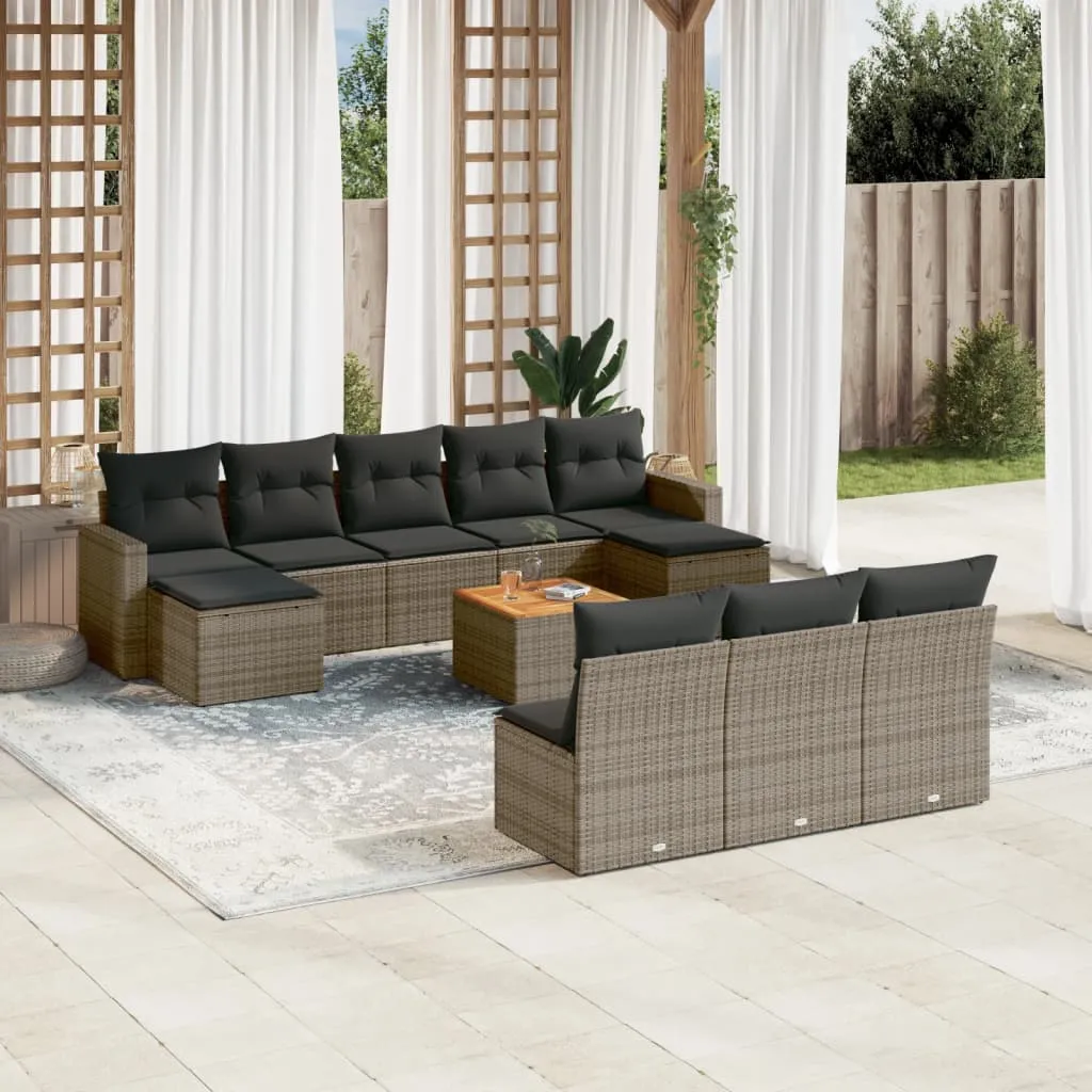 vidaXL Set Divani da Giardino 11 pz con Cuscini in Polyrattan Grigio