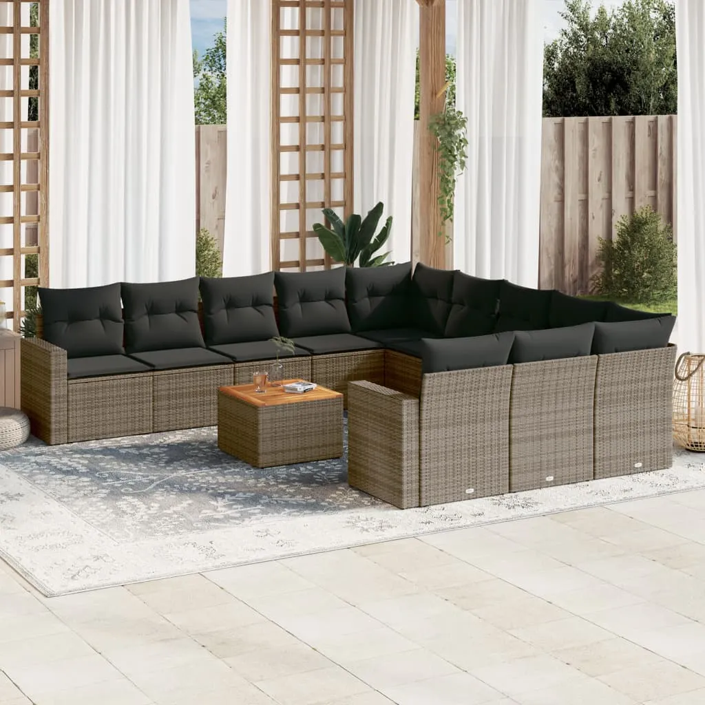 vidaXL Set Divani da Giardino 12 pz con Cuscini Grigio in Polyrattan