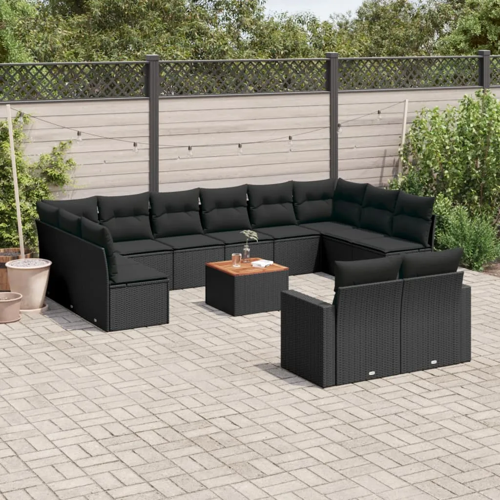 vidaXL Set Divani da Giardino 13pz con Cuscini Nero in Polyrattan