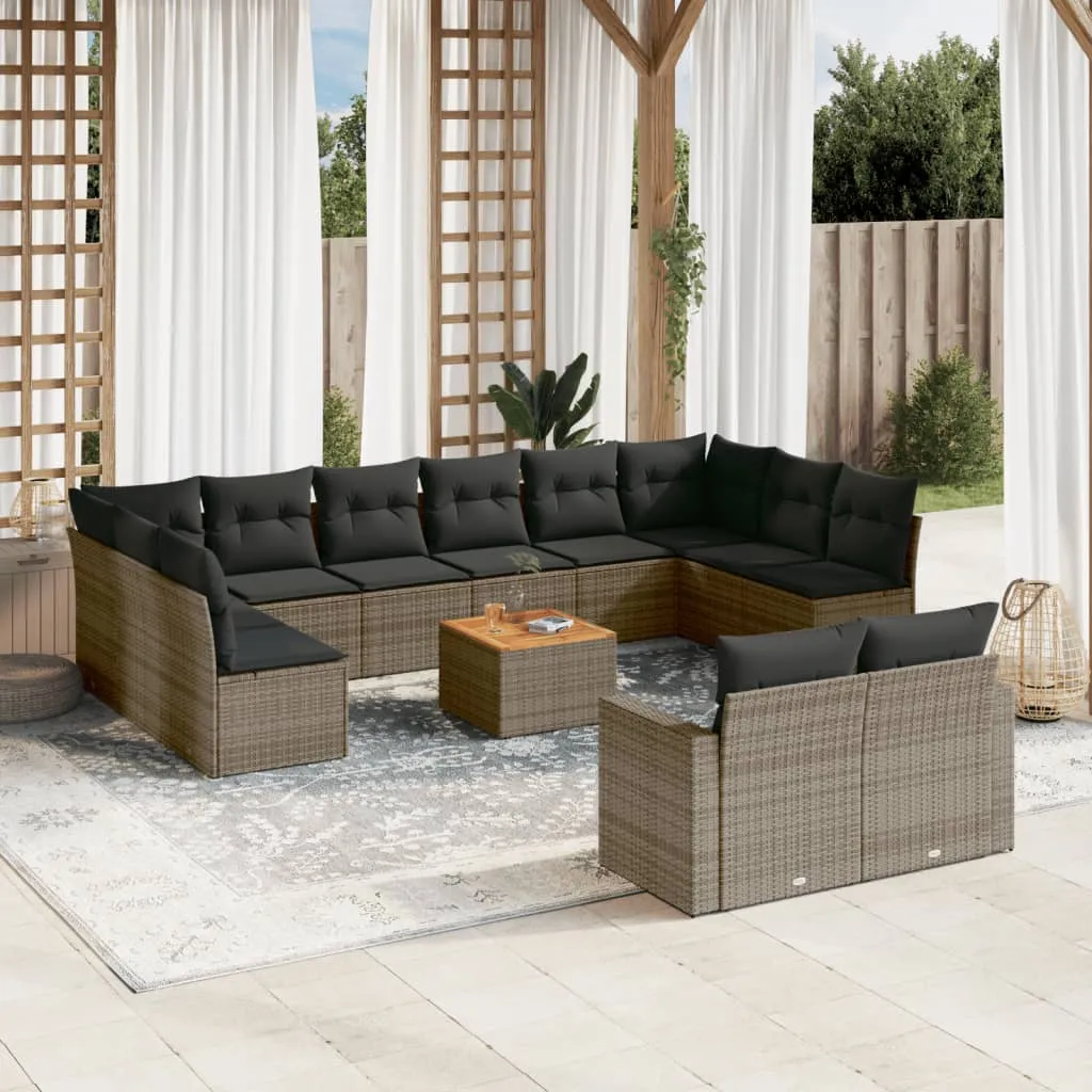 vidaXL Set Divani da Giardino 13 pz con Cuscini Grigio in Polyrattan