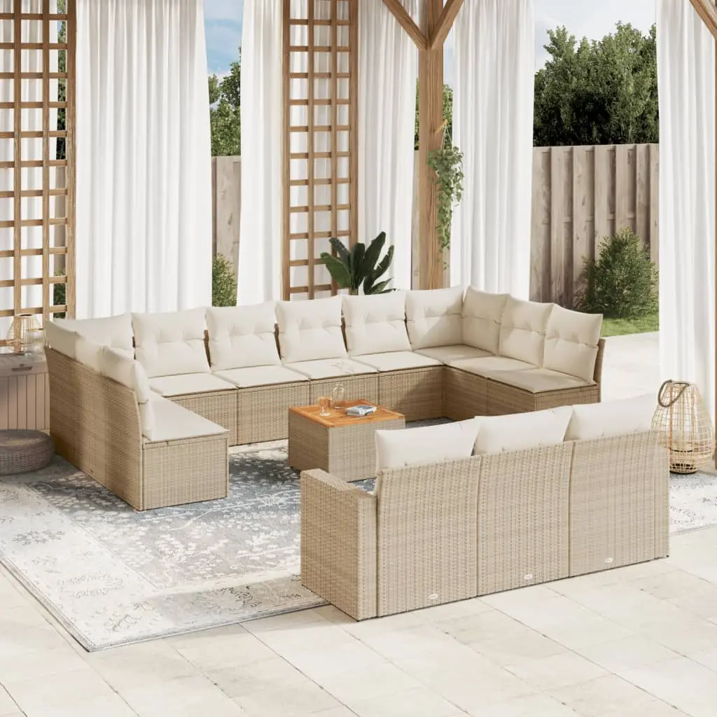 Set Divani da Giardino 14pz con Cuscini in Polyrattan Beige