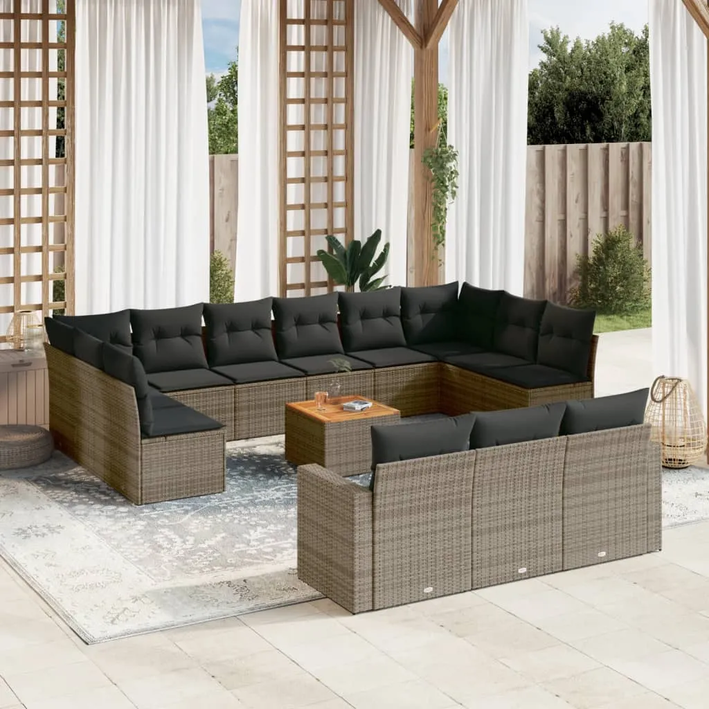 vidaXL Set Divani da Giardino 14pz con Cuscini in Polyrattan Grigio