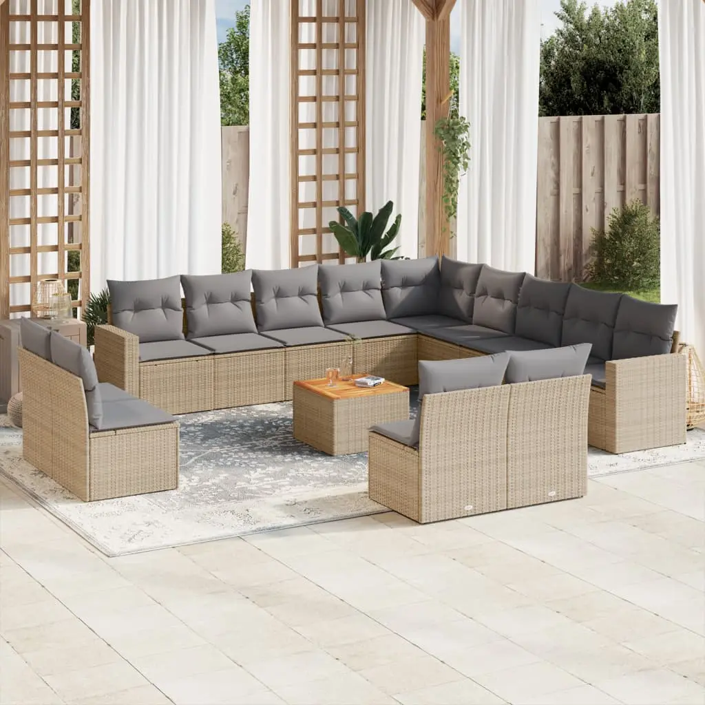 Set Divani da Giardino 14pz con Cuscini in Polyrattan Beige