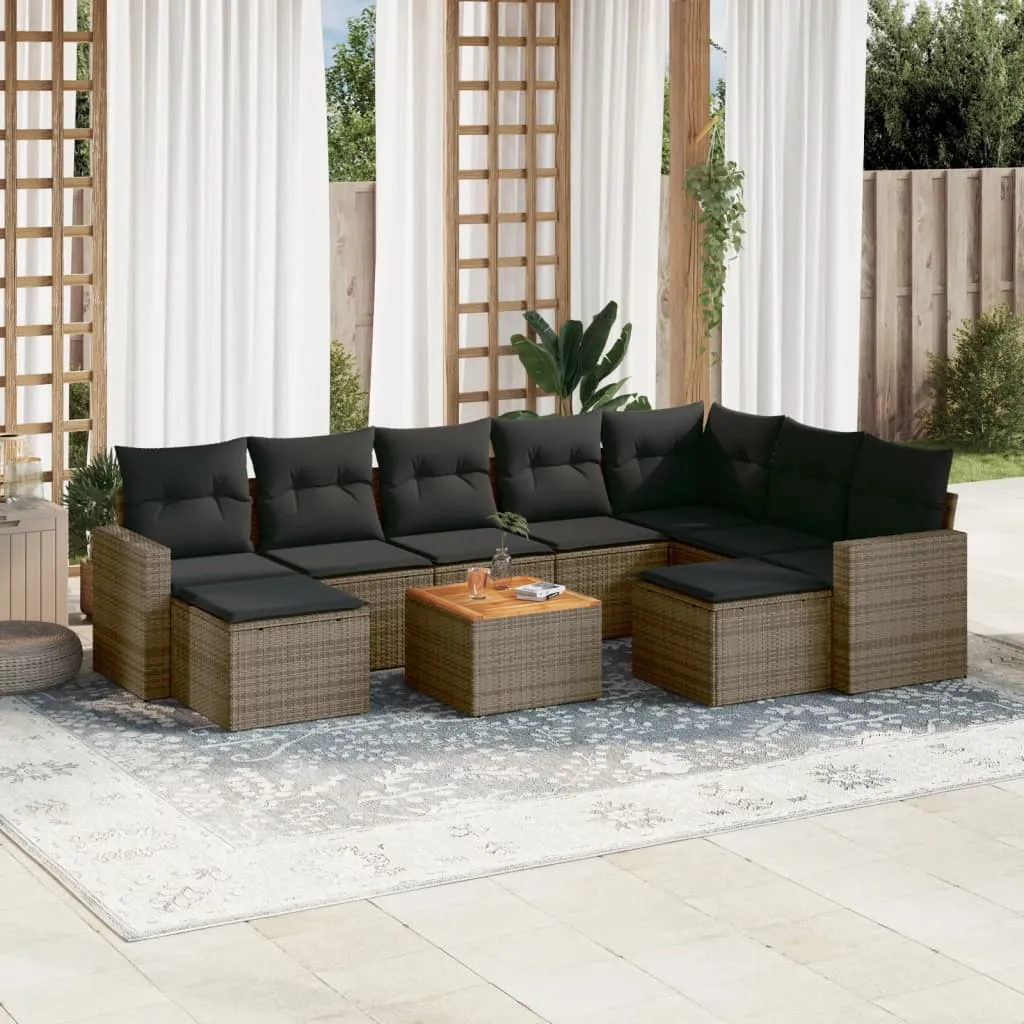 vidaXL Set Divano da Giardino 10 pz con Cuscini Grigio in Polyrattan