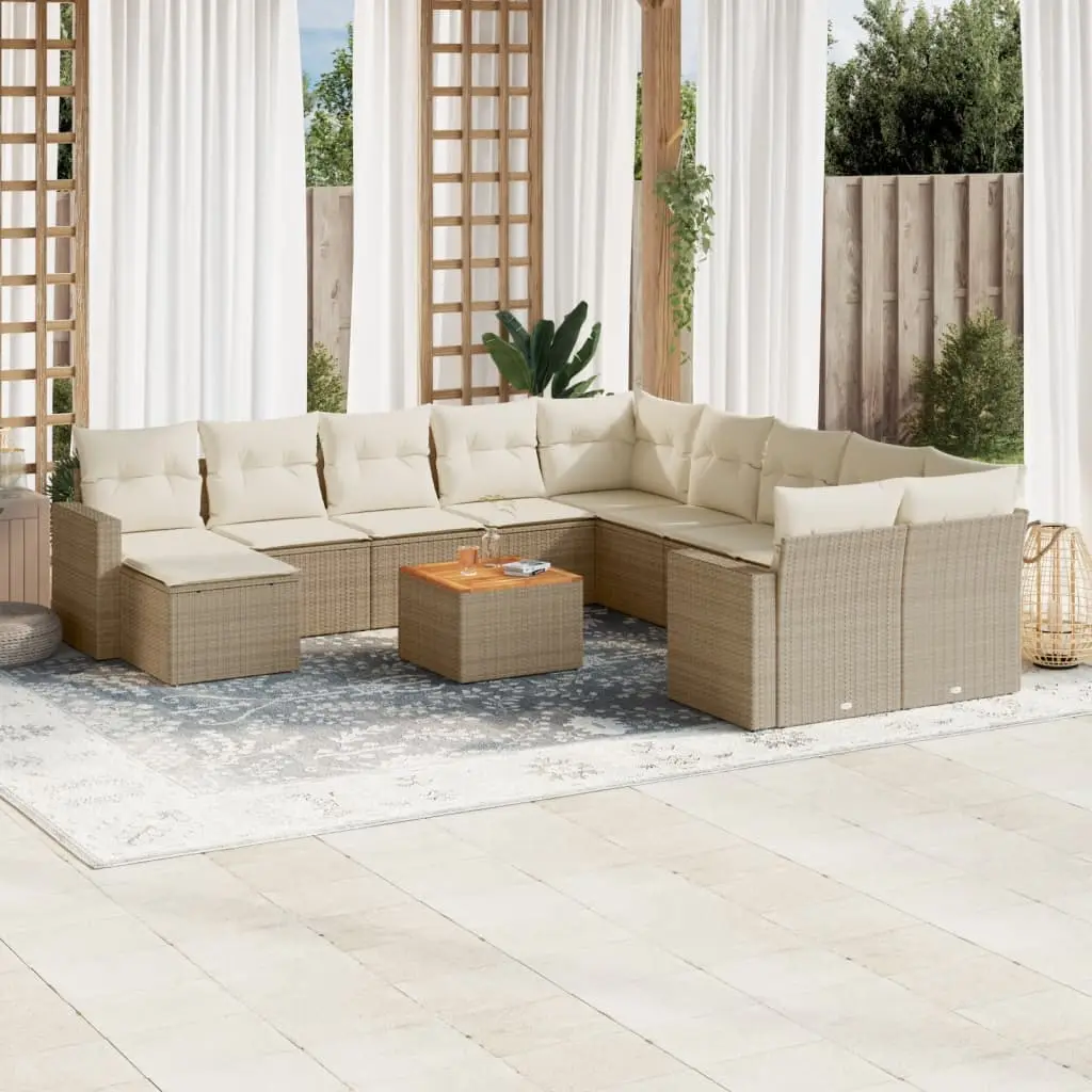 Set Divani da Giardino 12 pz con Cuscini Beige in Polyrattan