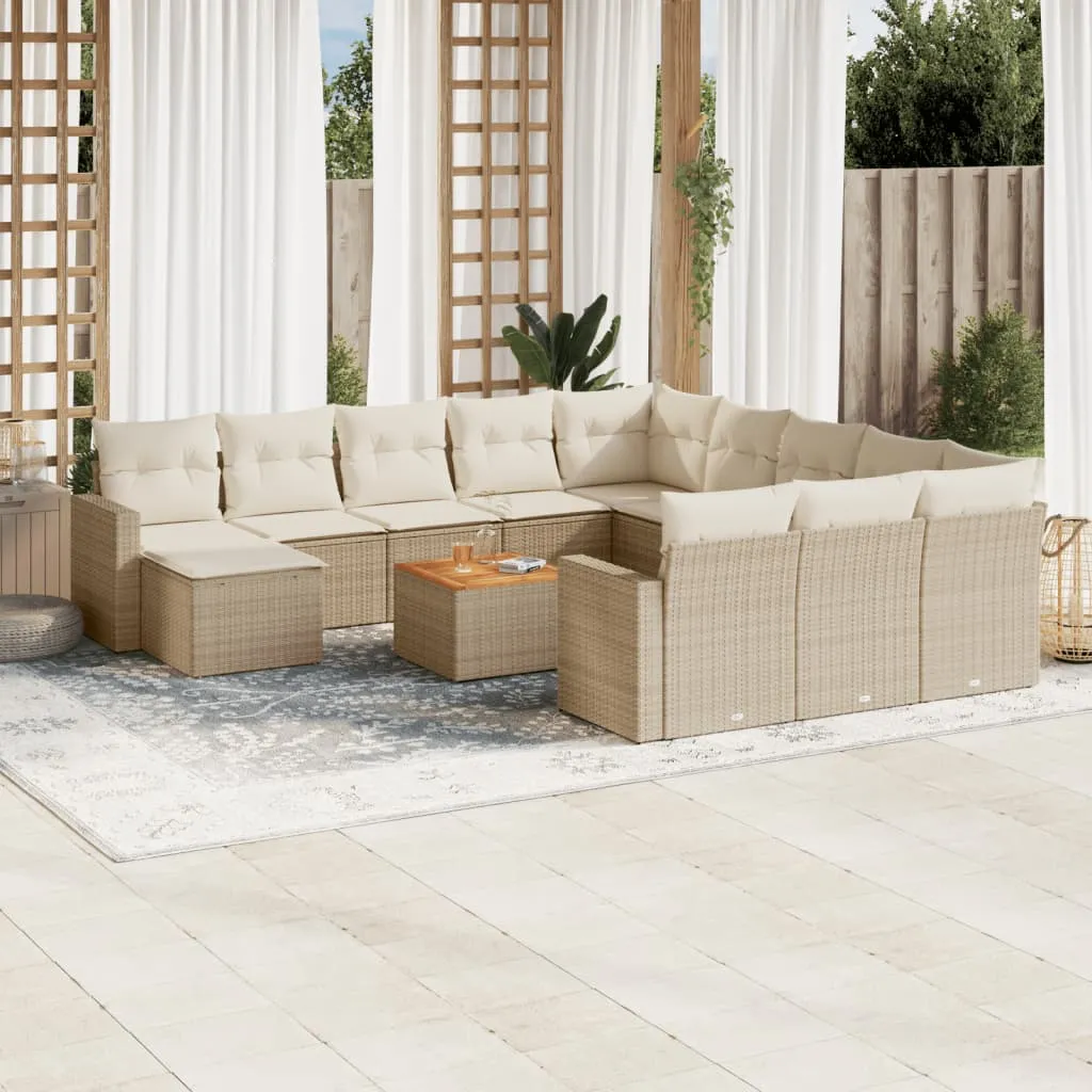 vidaXL Set Divano da Giardino 13 pz con Cuscini Beige in Polyrattan