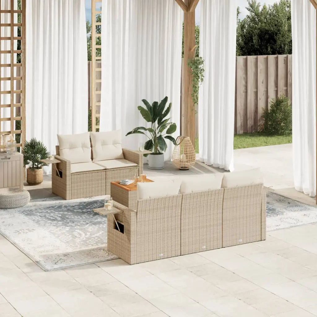 Set Divano da Giardino 6 pz con Cuscini Beige in Polyrattan