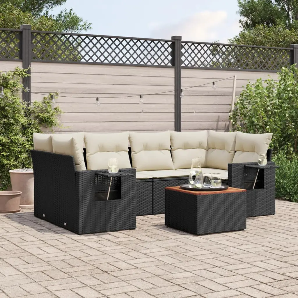 Set Divani da Giardino con Cuscini 7pz Nero Polyrattan