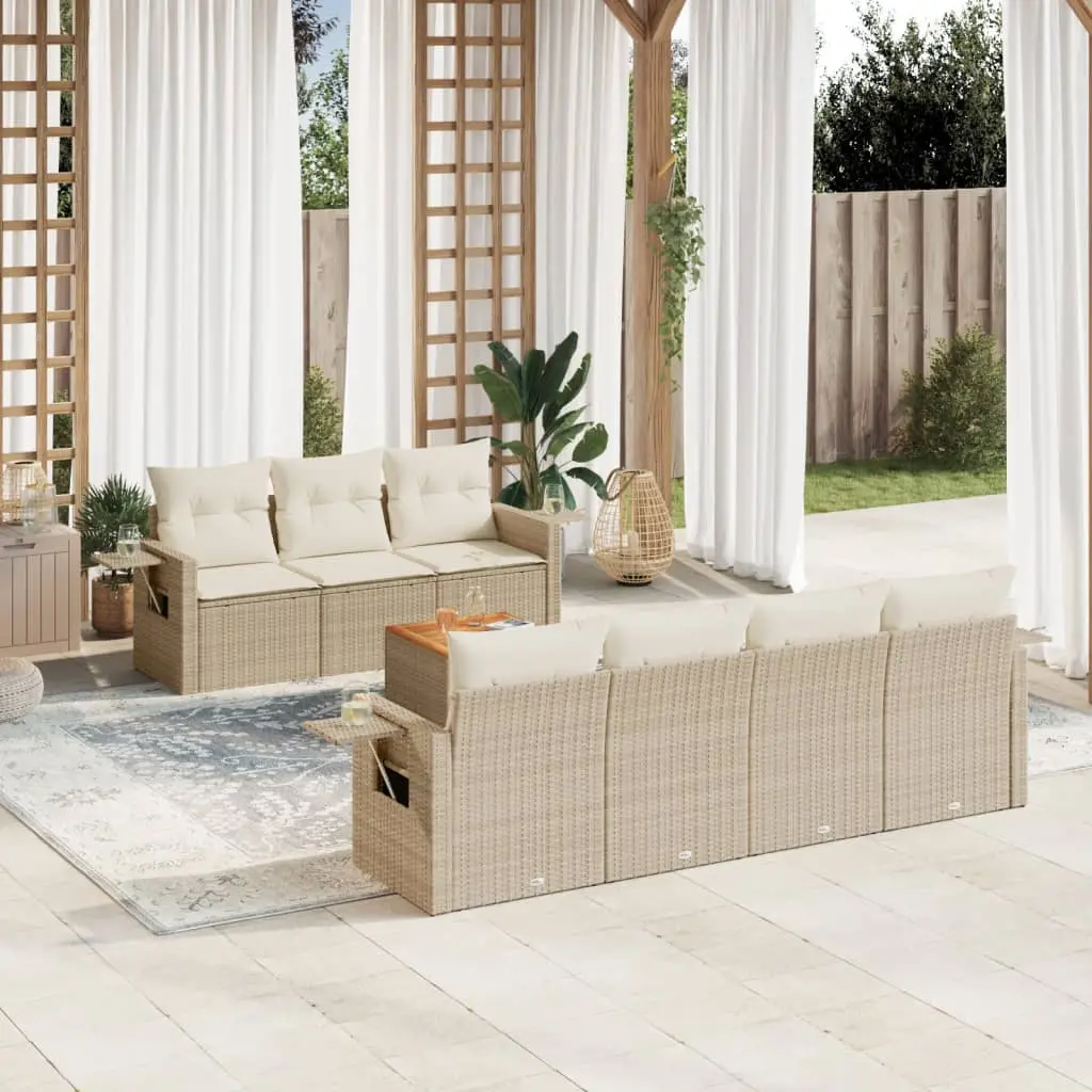 Set Divano da Giardino 8 pz con Cuscini Beige in Polyrattan