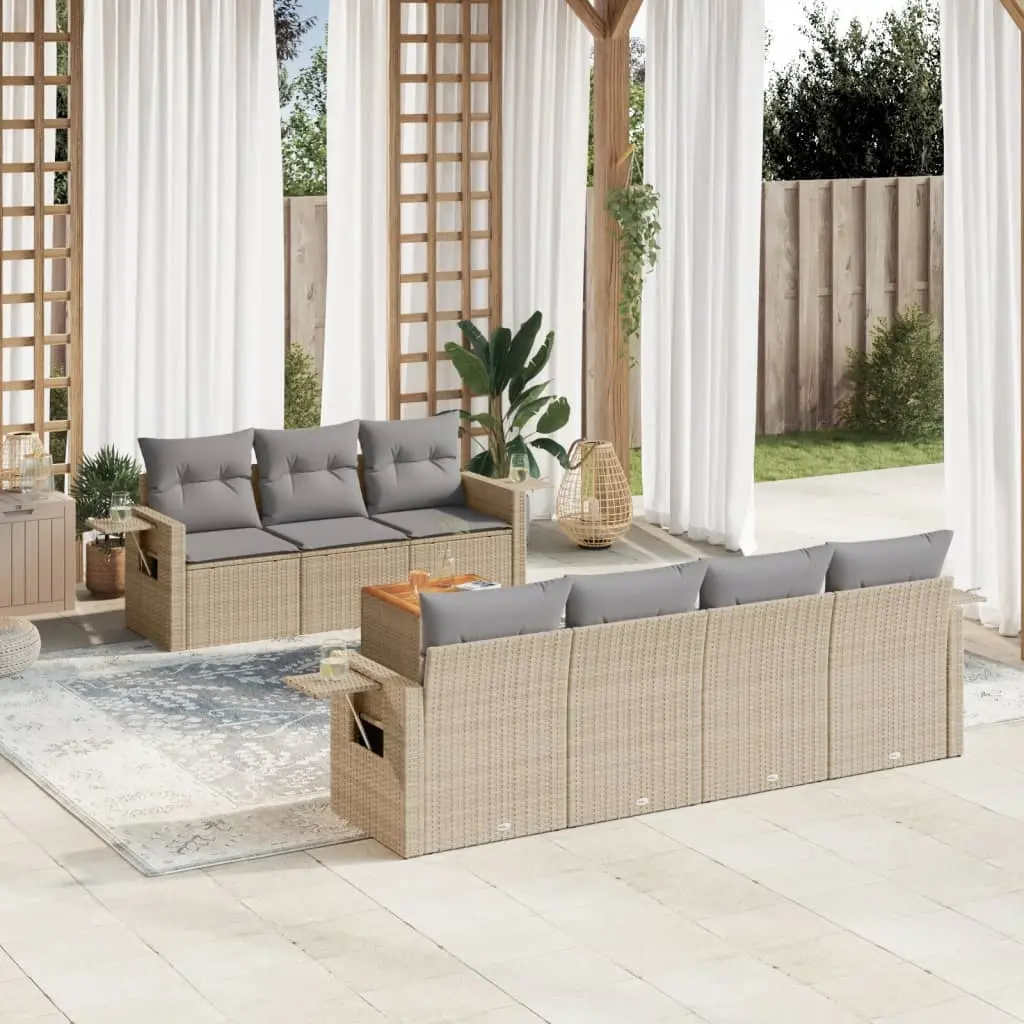 Set Divano da Giardino 8 pz con Cuscini Beige in Polyrattan