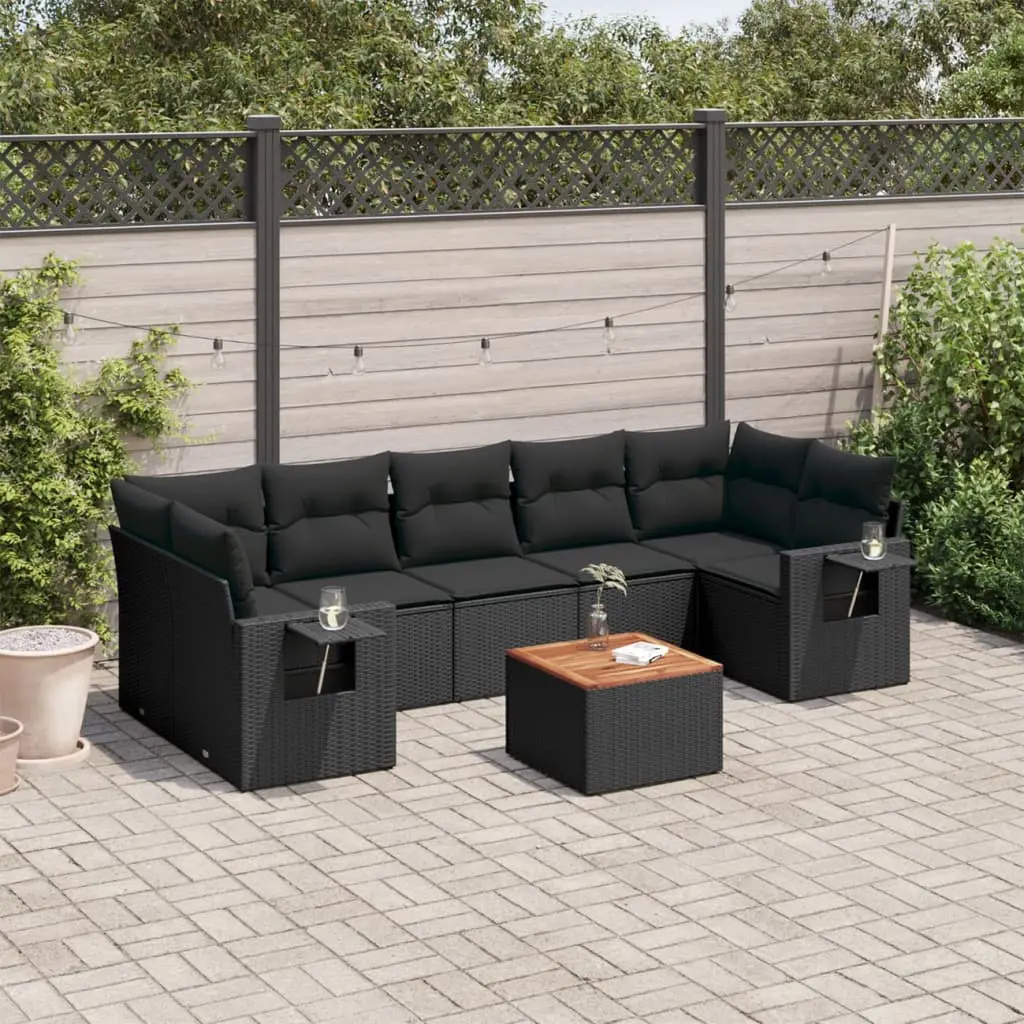 Set Divani da Giardino con Cuscini 8 pz Nero in Polyrattan