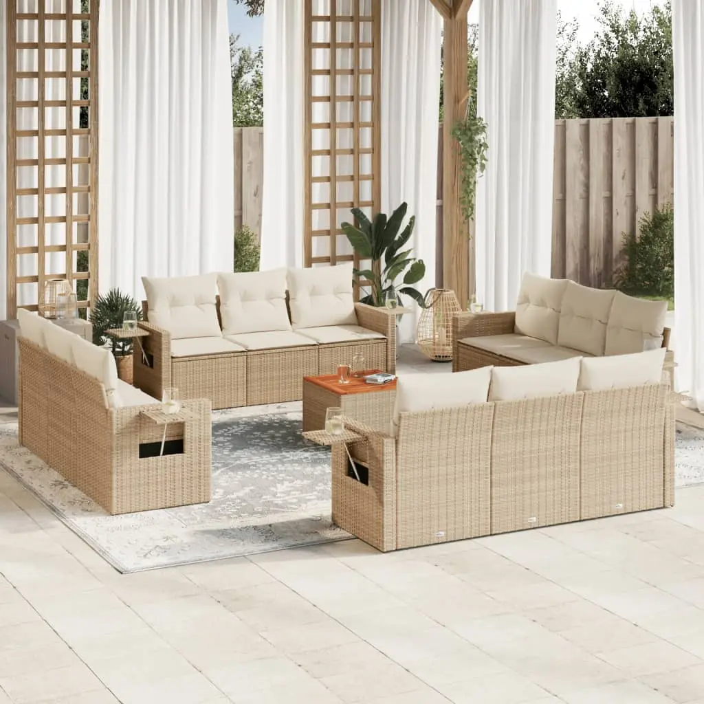 Set Divano da Giardino 13 pz con Cuscini Beige in Polyrattan