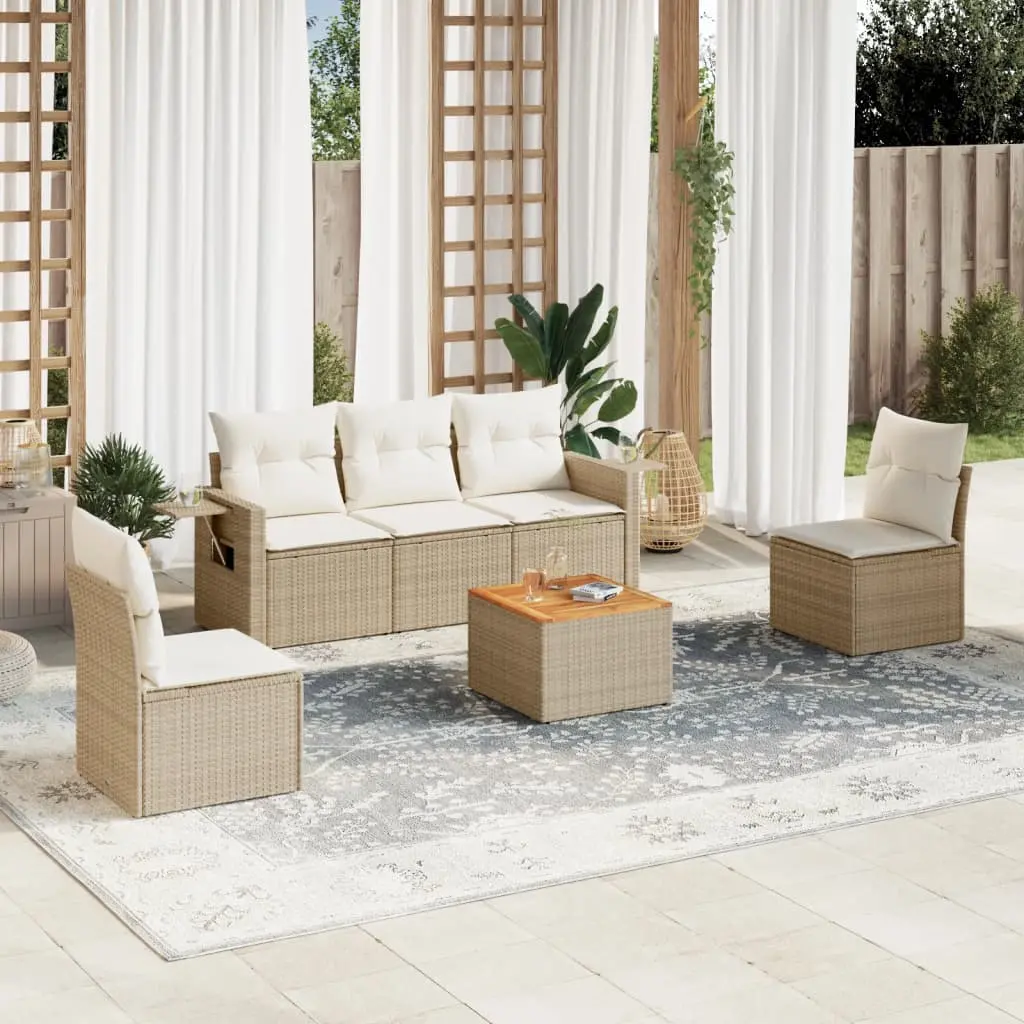 Set Divano da Giardino 6 pz con Cuscini Beige in Polyrattan