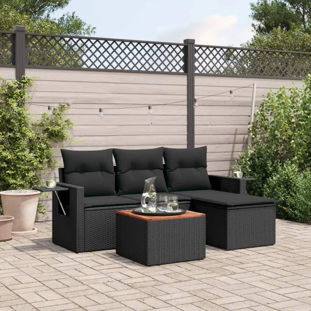 Set Divani da Giardino 5 pz con Cuscini in Polyrattan Nero