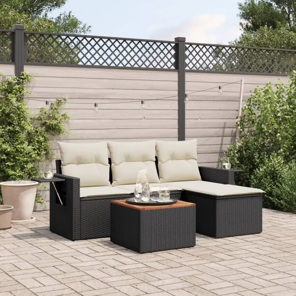 Set Divani da Giardino 5 pz con Cuscini in Polyrattan Nero