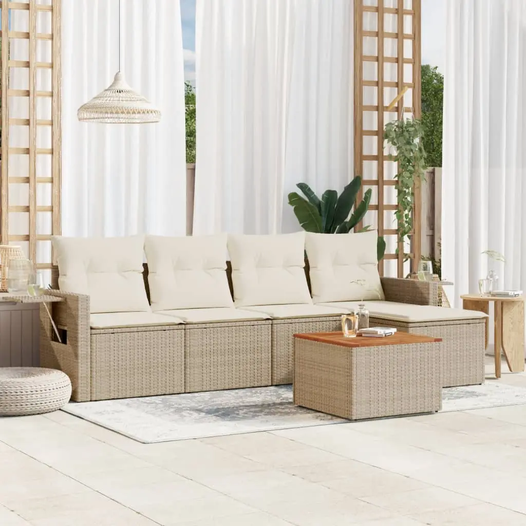 Set Divano da Giardino 6 pz con Cuscini Beige in Polyrattan